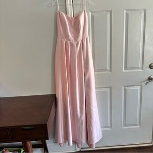 B. Darlin Strapless High Side Slit Satin Dress